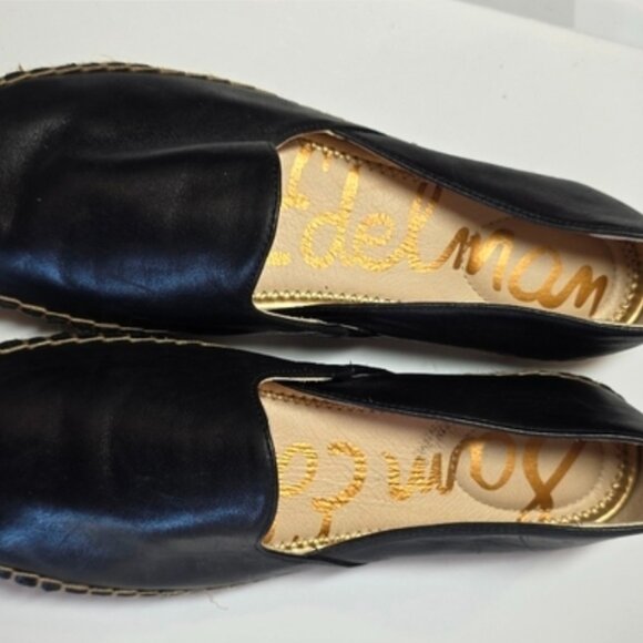 Sam Edelman Black Leather Espadrille Flats Size 8M Woven Jute Casual Summer Shoe - Picture 7 of 7